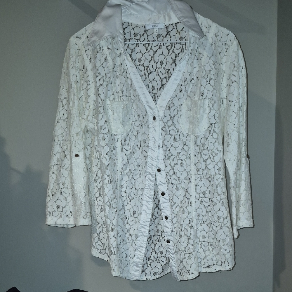 Halo White Lace Button-Down Shirt